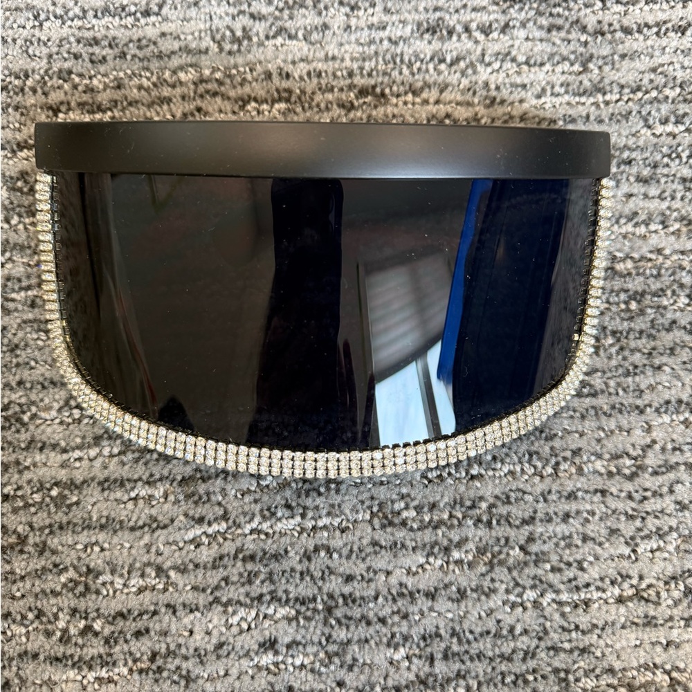 Black Sunglasses-style Visor with Rhinestone Trim